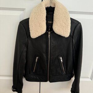 Maje Real Leather Jacket Bakard Removable Real Lamb Shearling Collar